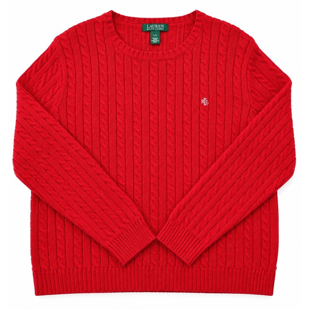 Lauren Ralph Lauren Women's Red Cotton Cable-Knit Crewneck Pullover Sweater 3X - Picture 11 of 11